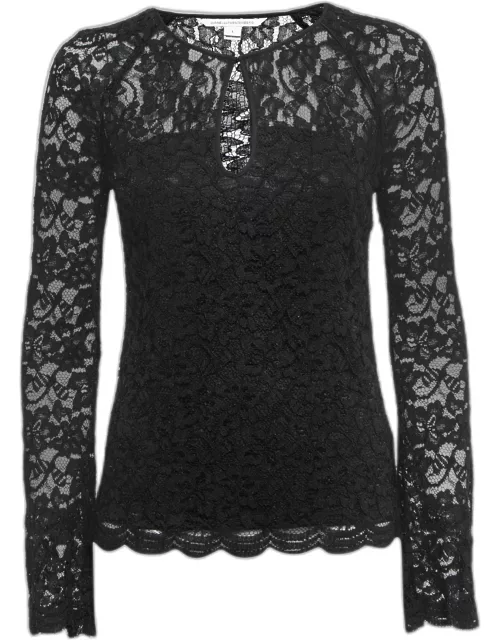 Diane von Furstenberg Black Lace Long Sleeve Top