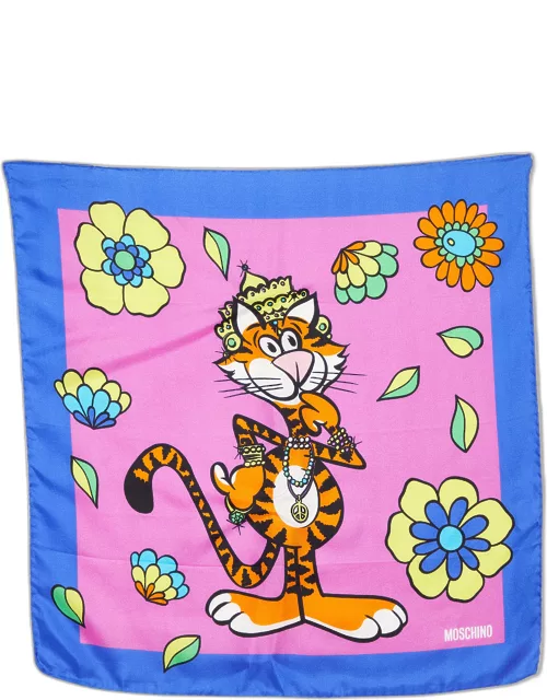 Moschino Multicolor Tiger Printed Silk Square Scarf