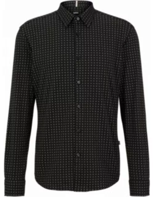 Slim-fit shirt in printed cotton-blend jersey- Black Men's Casual Shirt