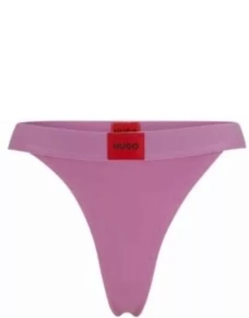 Stretch-cotton thong briefs with red logo label- Purple Women's Underwear, Pajamas, and Sock