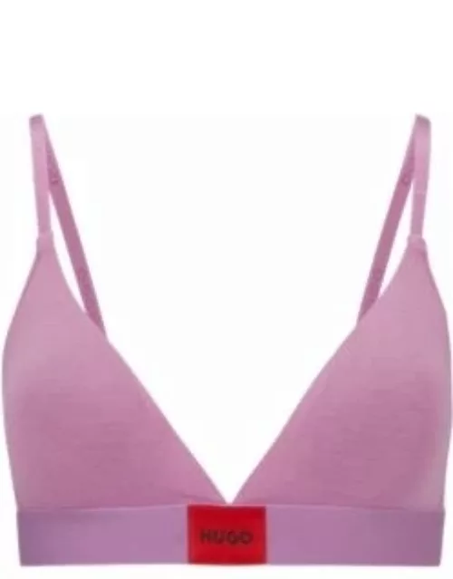 Stretch-cotton triangle bra with red logo label- Purple Women's Underwear, Pajamas, and Sock