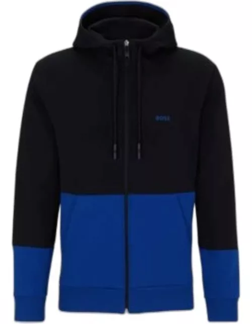 Cotton-blend zip-up hoodie with embroidered logo- Black Men's Tracksuit