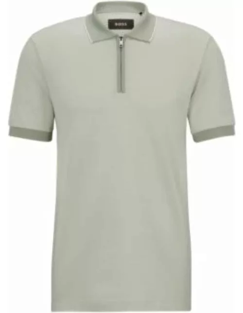 Micro-patterned polo shirt in cotton and silk- Light Green Men's Polo Shirt