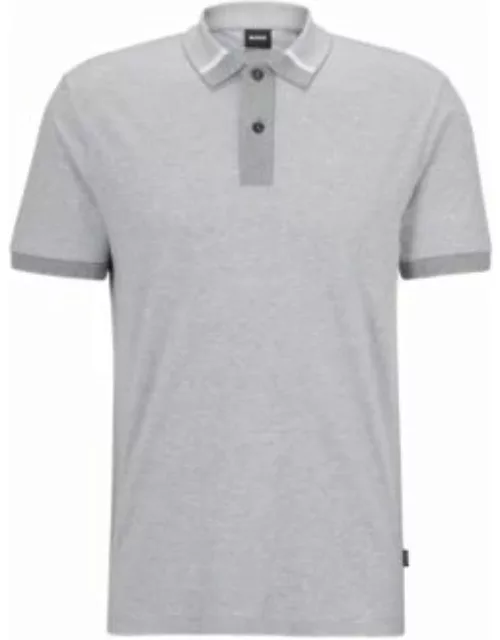 Regular-fit polo shirt with two-tone micro pattern- Silver Men's Polo Shirt
