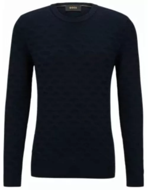 Silk sweater with jacquard pattern- Dark Blue Men's Sweater