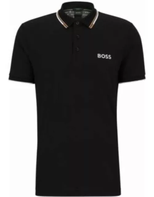 Cotton-blend polo shirt with contrast details- Black Men's Polo Shirt
