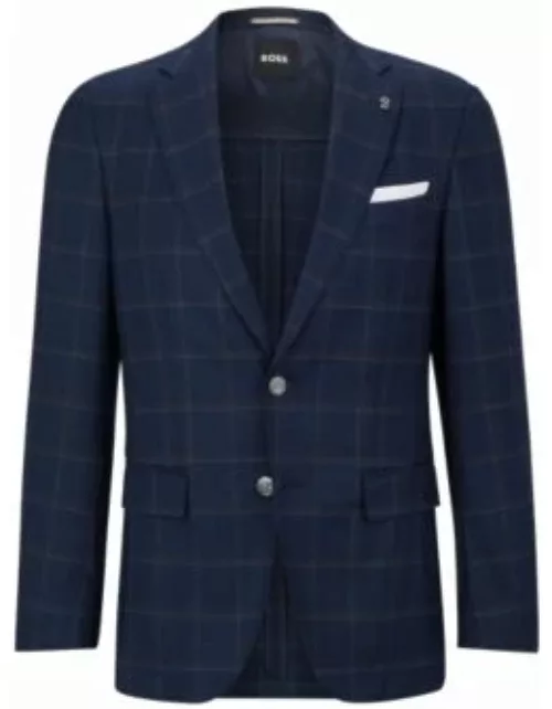 Slim-fit jacket in checked stretch virgin wool- Dark Blue Men's Sport Coat