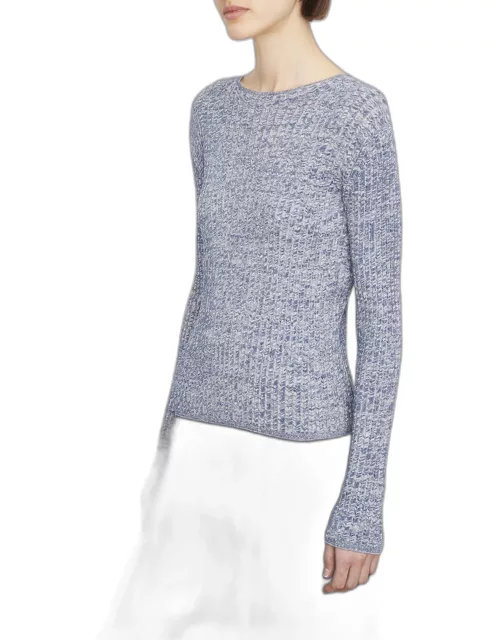 Marled Knit Ribbed Mock-Neck Sweater