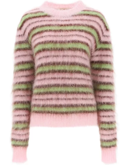 Marni Sweater In Brushed Mohair With Striped Motif
