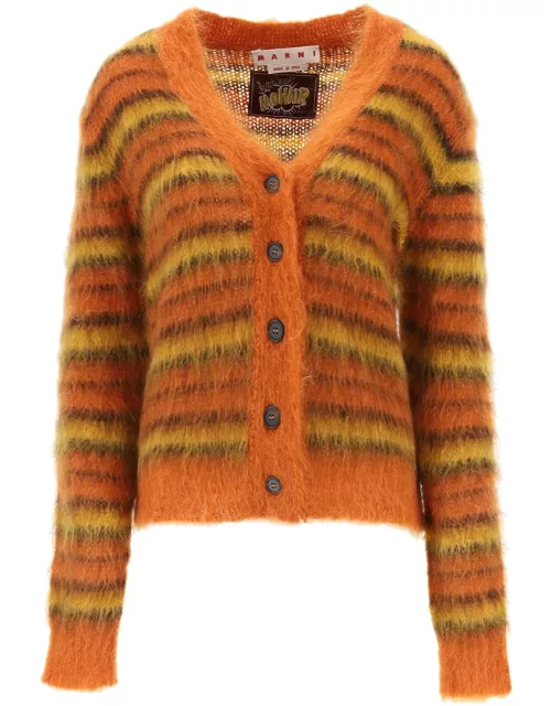Marni Cardigan In Striped Brushed Mohair