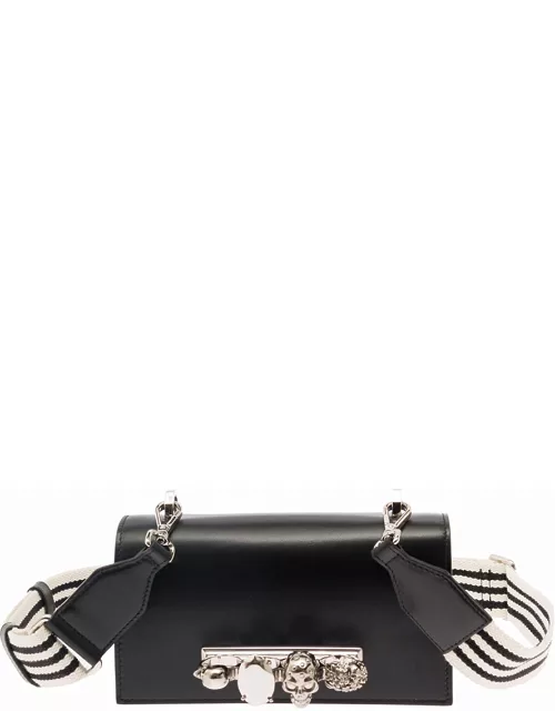 Alexander McQueen the Knuckle Satchel Black Shoulder Bag With Skull And Stones In Smooth Leatrher Woman