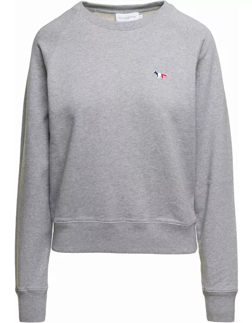 Maison Kitsuné Crewneck Sweatshirt With Embroidered Logo Patch In Grey Cotton Woman