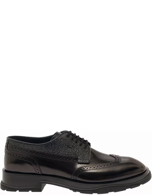 Alexander McQueen Black Lace-up Shoes With Quarter-brogue Detail In Leather Man