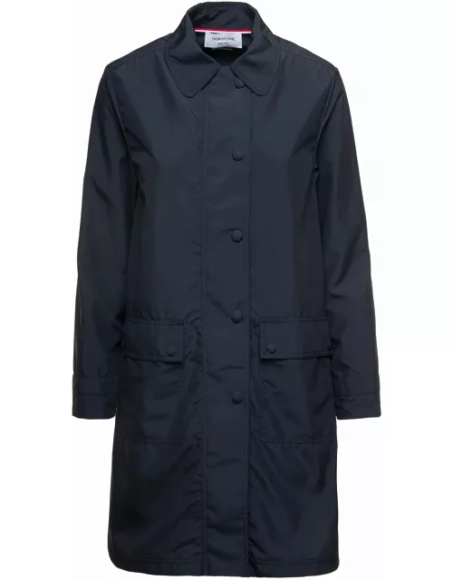 Thom Browne Blue Single-breasted Trench Coat With Round Collar In Ripstop Woman