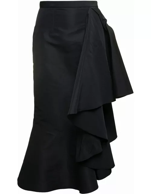Alexander McQueen Maxi Black Dress With Maxi Ruffle In Polyfaille Woman