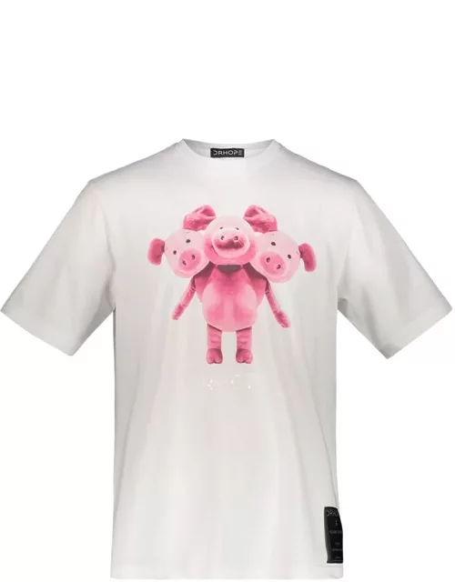 Drhope White T-shirt With Pig Print