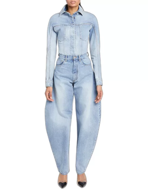 Exaggerated Rounded Wide-Leg Denim Jean