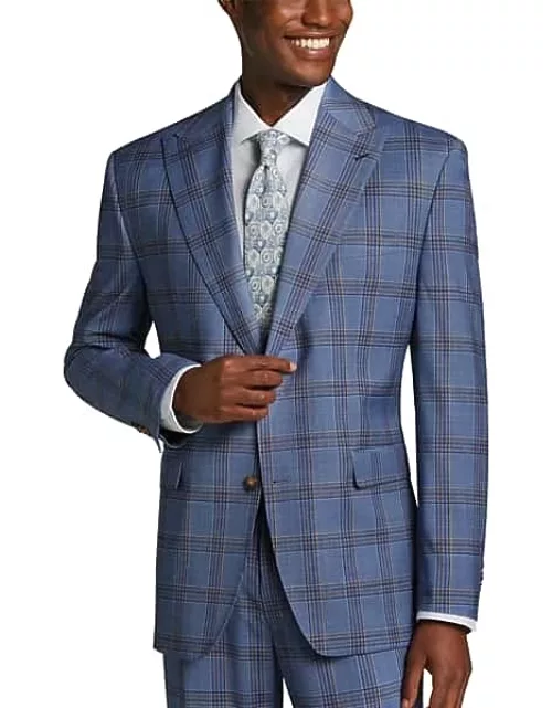 Tayion Men's Classic Fit Suit Separates Coat Navy/Rust Plaid