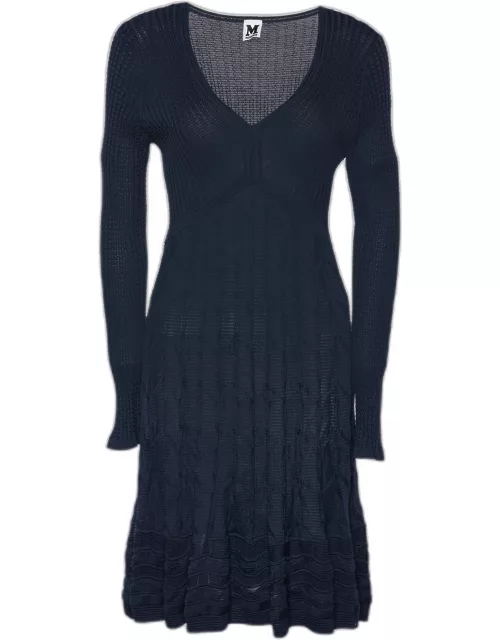 M Missoni Navy Blue Patterned Knit Midi Dress