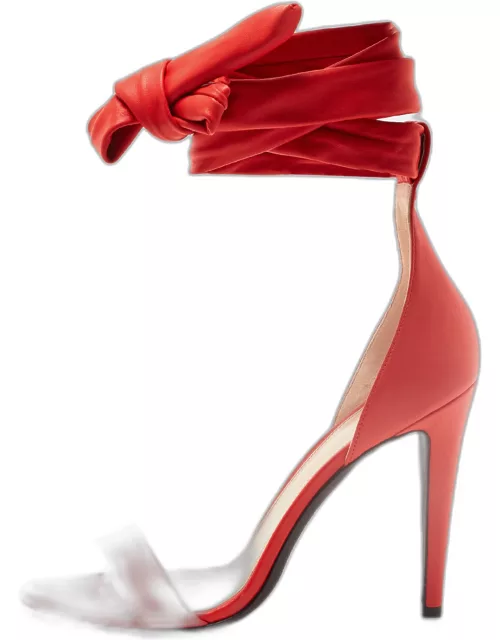 Off-White Red Leather Bow Ankle Tie Sandal