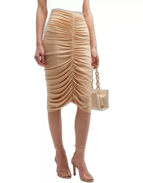 High-Waist Shirred Knee-Length Skirt