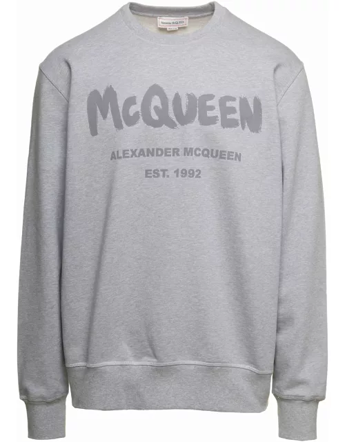 Alexander McQueen Grey Sweatshirt With Graffiti Logo