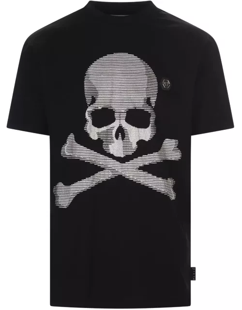 Philipp Plein Black T-shirt With Crystal Skull & bone