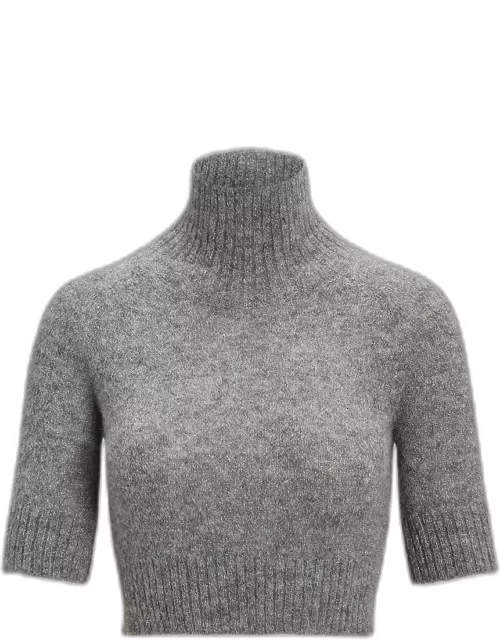 Short-Sleeve Turtleneck Crop Wool Sweater