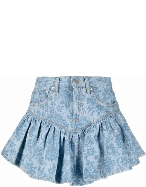 Denim blue floral mini skirt