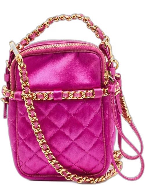 Moschino Pink Quilted Satin Chain Detail Crossbody Bag