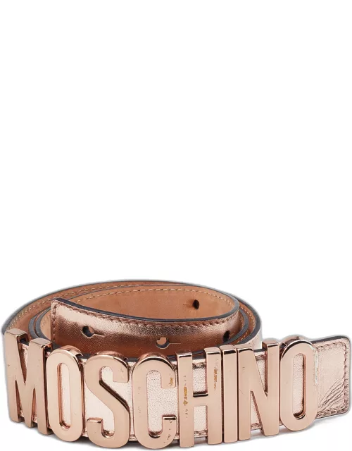Moschino Rose Gold Leather Classic Logo Belt 90C