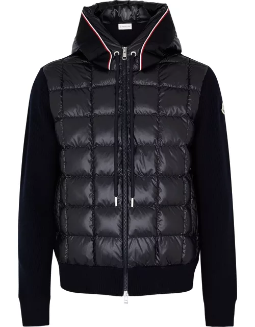 Moncler Hooded Quilted Shell And Wool Jacket - Navy