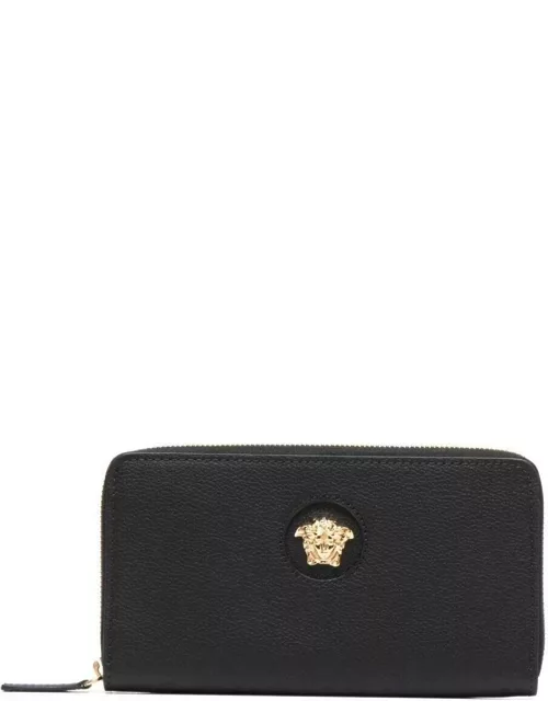 Versace Black Monochrome Wallet With Gold-tone Medusa Detail In Leather Woman