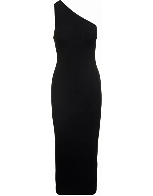 Totême Black Maxi One-shoulder Ribbed Dress In Viscose Dress Woman