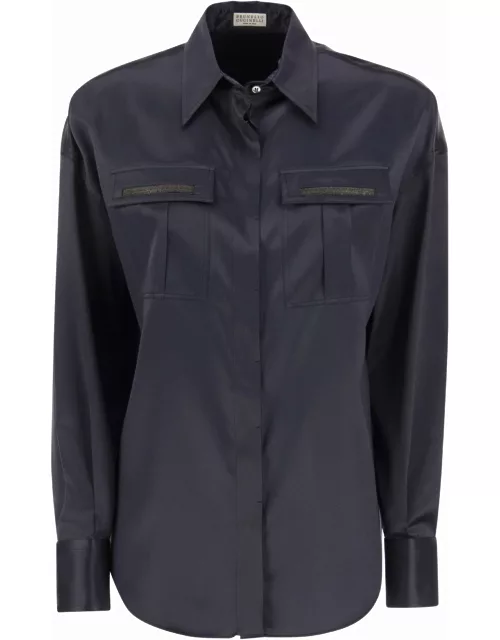 Brunello Cucinelli Stretch Silk Satin Shirt With Shiny Pocket