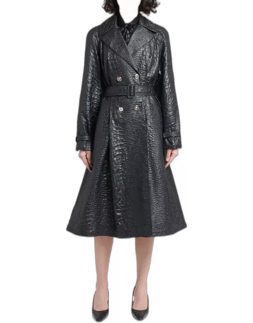 Belted Techno Lacquered Crocodile-Coquet Trench Coat