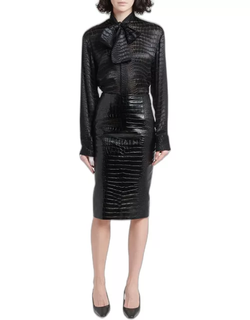 Croc-Embossed Patent Leather Pencil Skirt