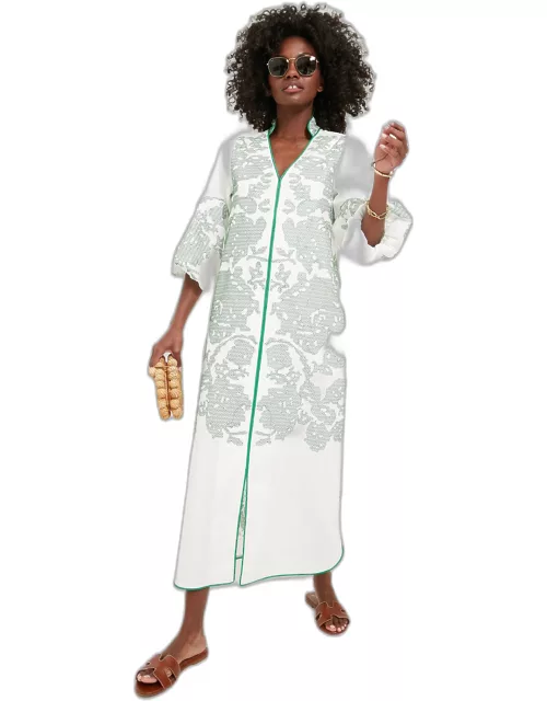 White & Green Embroidery Arem Caftan