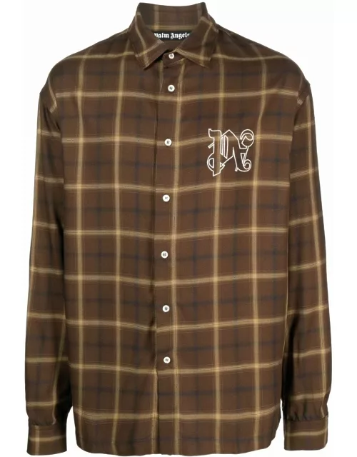 Brown checked shirt with logo