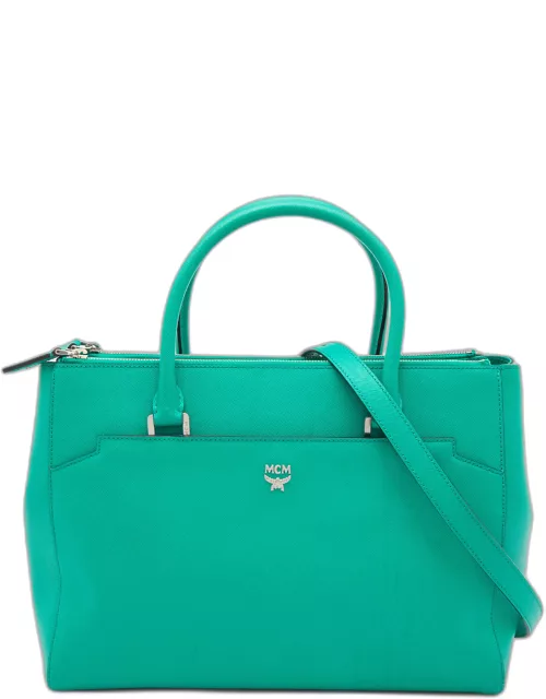 MCM Green Leather Convertible Tote
