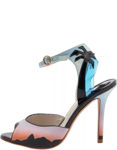 Sophia Webster Multicolor Satin and Patent Leather Ankle Tie Sandal