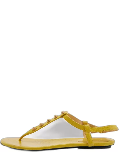 Balenciaga Yellow Leather Arena Studded Thong Sandal