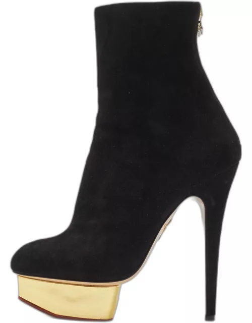 Charlotte Olympia Black Suede Platform Ankle Bootie