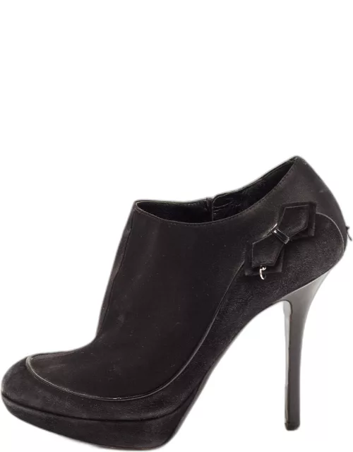 Dior Black Suede and Satin Bow Ankle Bootie
