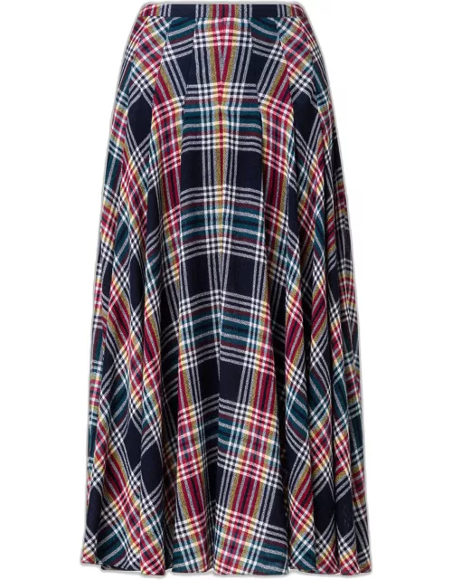 Tartan Check Wool Midi Skirt