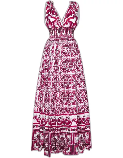 Dolce & Gabbana Majolica Print Cotton Maxi Dres