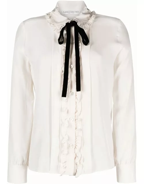 Ivory silk shirt with ruffle