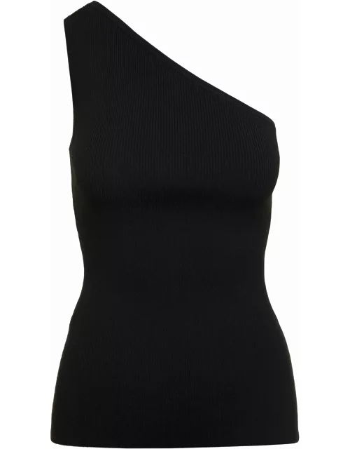 Totême Black Monochrome One-shoulder Ribbed Top In Viscose Blend Woman