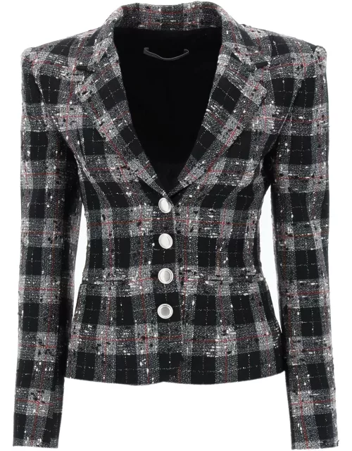 Alessandra Rich Single-breasted Jacket In Boucle Fabric With Check Motif