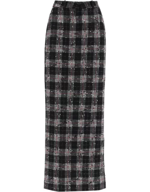 ALESSANDRA RICH maxi skirt in boucle' fabric with check motif